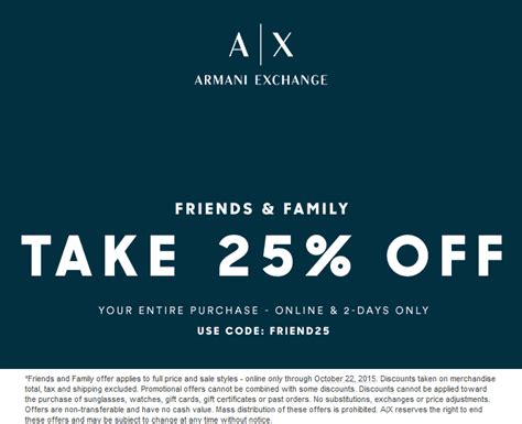 armani exchange promo code.